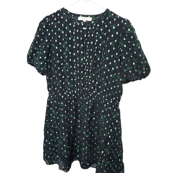 Loft Shimmer Dress Metallic Pintucked Flare Green Black Silver Womens Size Large - Picture 1 of 7